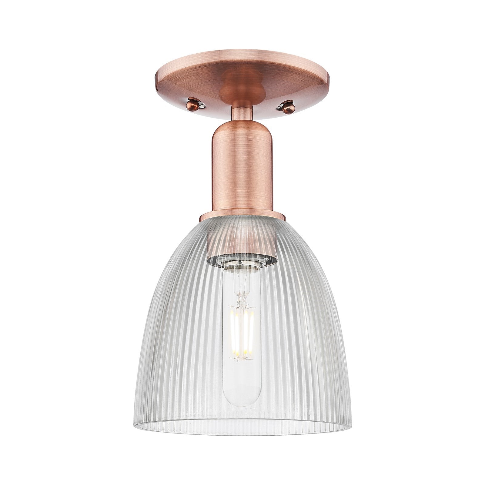 Innovations Castile 6in 1-Light Semi-Flush Mount | Industrial Antique Copper Steel and Clear Glass Dome Shade | Hallway & Entryway | Model 716-1C-AC-G382