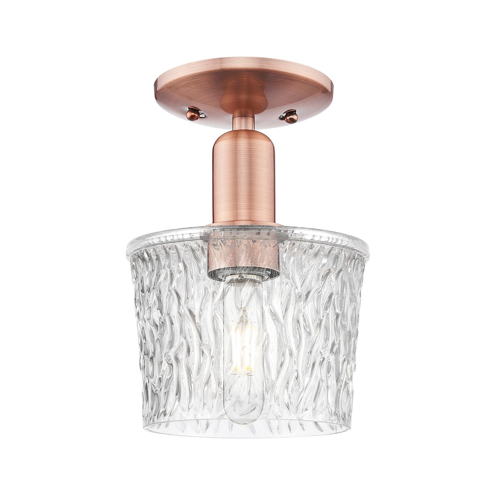 Innovations Niagara 6.5in 1-Light Semi-Flush Mount | Industrial Antique Copper Steel and Clear Textured Glass | Entryway & Hallway | Model 716-1C-AC-G402