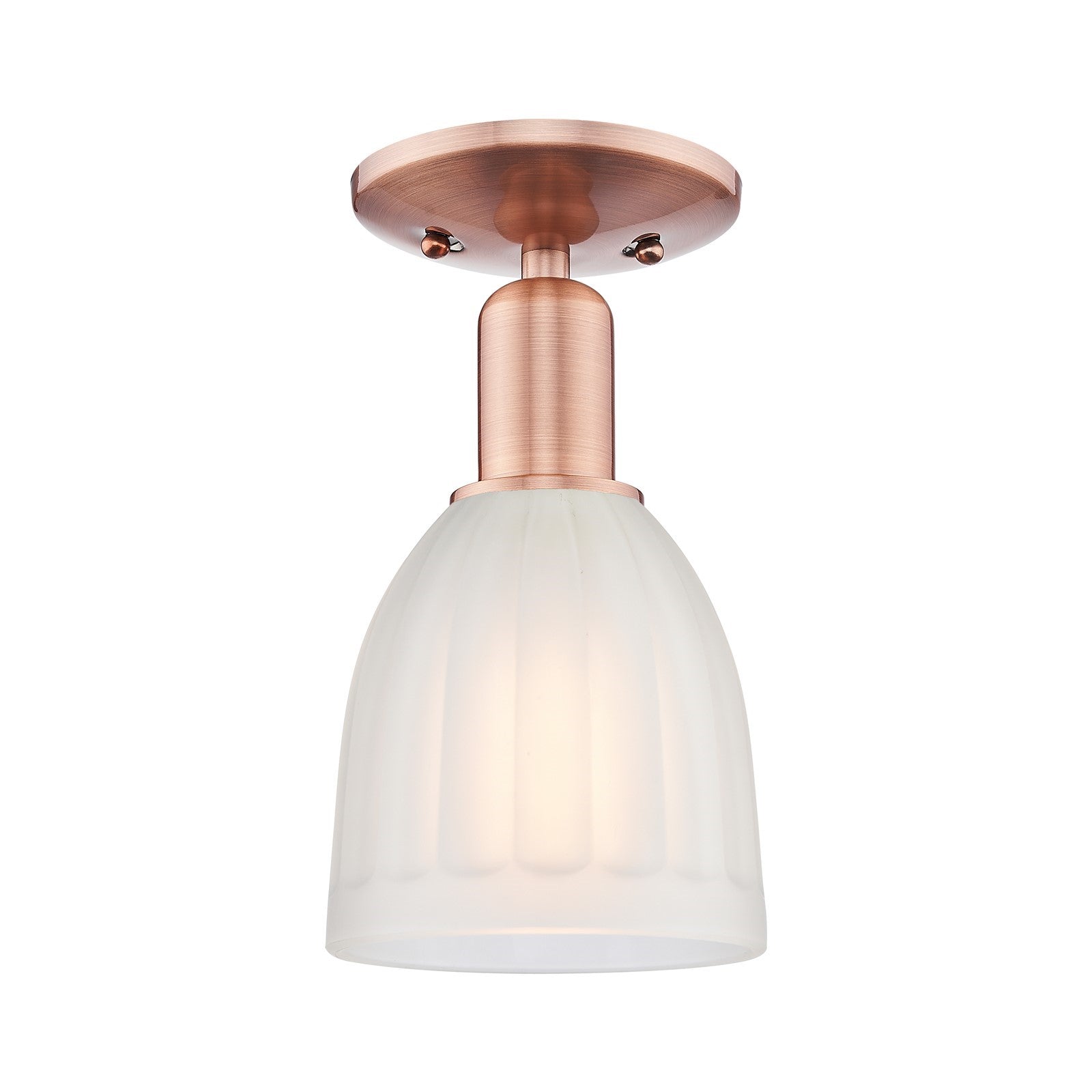 Innovations Brookfield 6in 1-Light Semi-Flush Mount | Industrial Antique Copper Steel and White Frosted Ribbed Glass | Entryway & | Model 716-1C-AC-G441