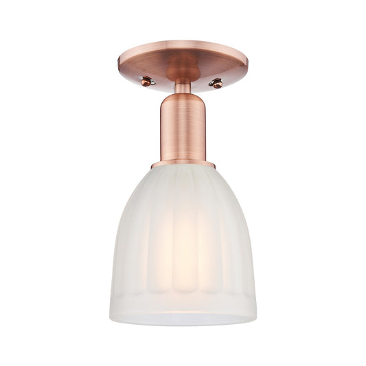 Innovations Brookfield 6in 1-Light Semi-Flush Mount | Industrial Antique Copper Steel and White Frosted Ribbed Glass | Entryway & | Model 716-1C-AC-G441