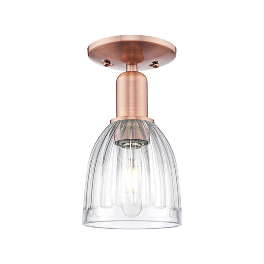Innovations Brookfield 6in 1-Light Semi-Flush Mount | Industrial Antique Copper Steel and Clear Ribbed Glass | Entryway & Hallway | Model 716-1C-AC-G442