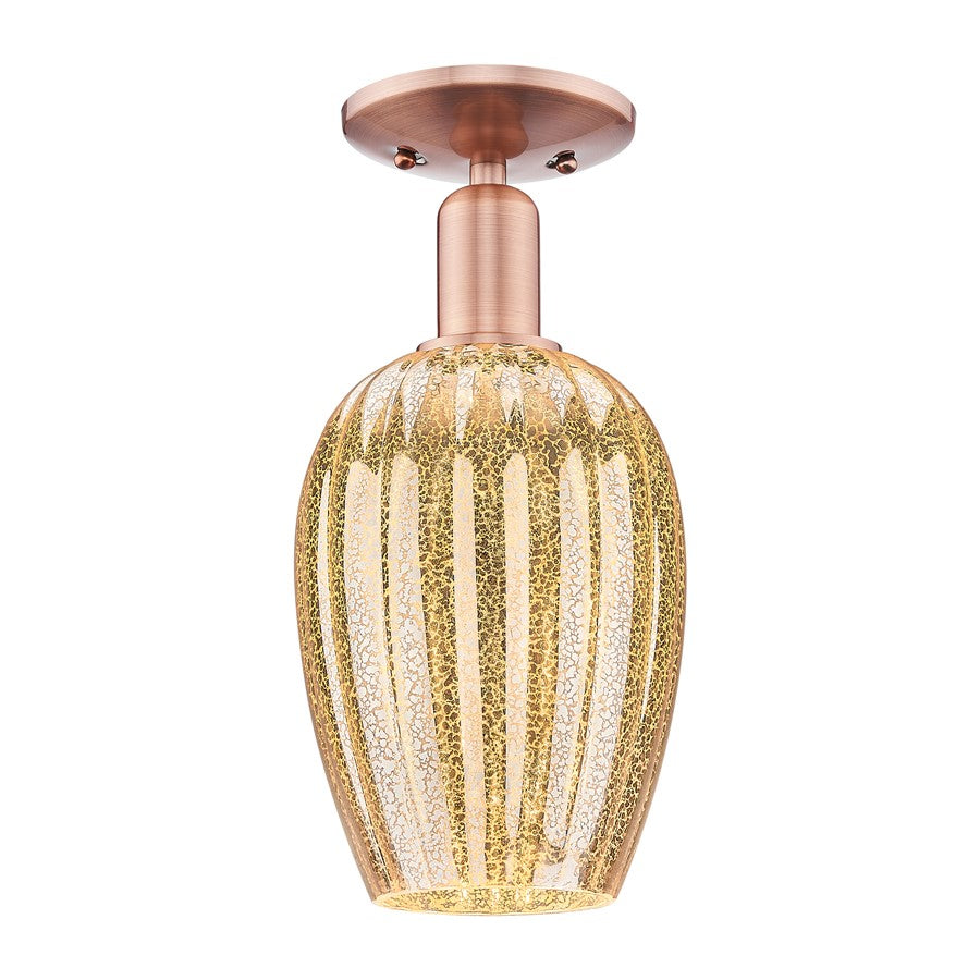 Innovations Preston 1Lt 6" Flute Semi-Flush, Copper/Mercury - 716-1C-AC-G457-6ME