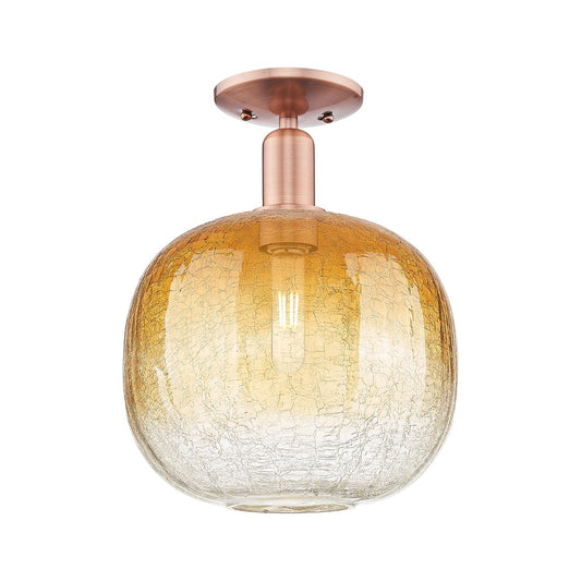Innovations Brookhaven Sphere 10.5in 1-Light Semi-Flush Mount | Industrial Antique Copper and Amber Glass | Entryway & Hallway | Model 716-1C-AC-G481-10AM