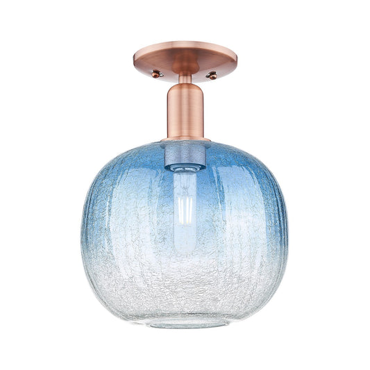 Innovations Brookhaven Sphere 10.5in 1-Light Semi-Flush Mount | Industrial Antique Copper and Sapphire Blue Glass | Entryway & | Model 716-1C-AC-G481-10SB