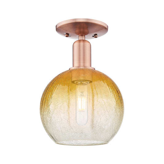 Innovations Brookhaven Globe 8in 1-Light Semi-Flush Mount | Industrial Antique Copper Steel and Amber Glass | Entryway & | Model 716-1C-AC-G483-8AM