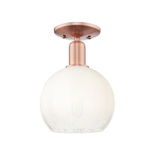 Innovations Brookhaven Globe 8in 1-Light Semi-Flush Mount | Industrial Antique Copper Steel and Opal Glass | Hallway & Entryway | Model 716-1C-AC-G483-8OP