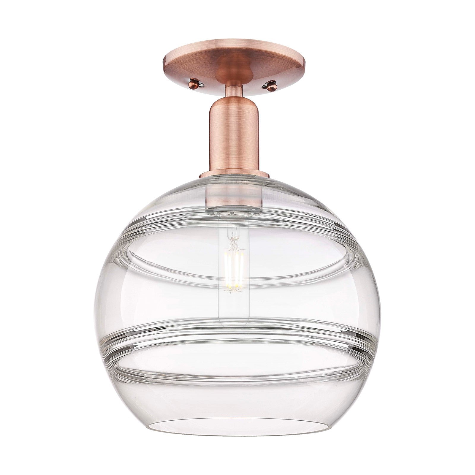 Innovations Rochester 10in 1-Light Semi-Flush Mount | Industrial Antique Copper Steel and Clear Glass | Damp-Rated Entryway & | Model 716-1C-AC-G556-10CL