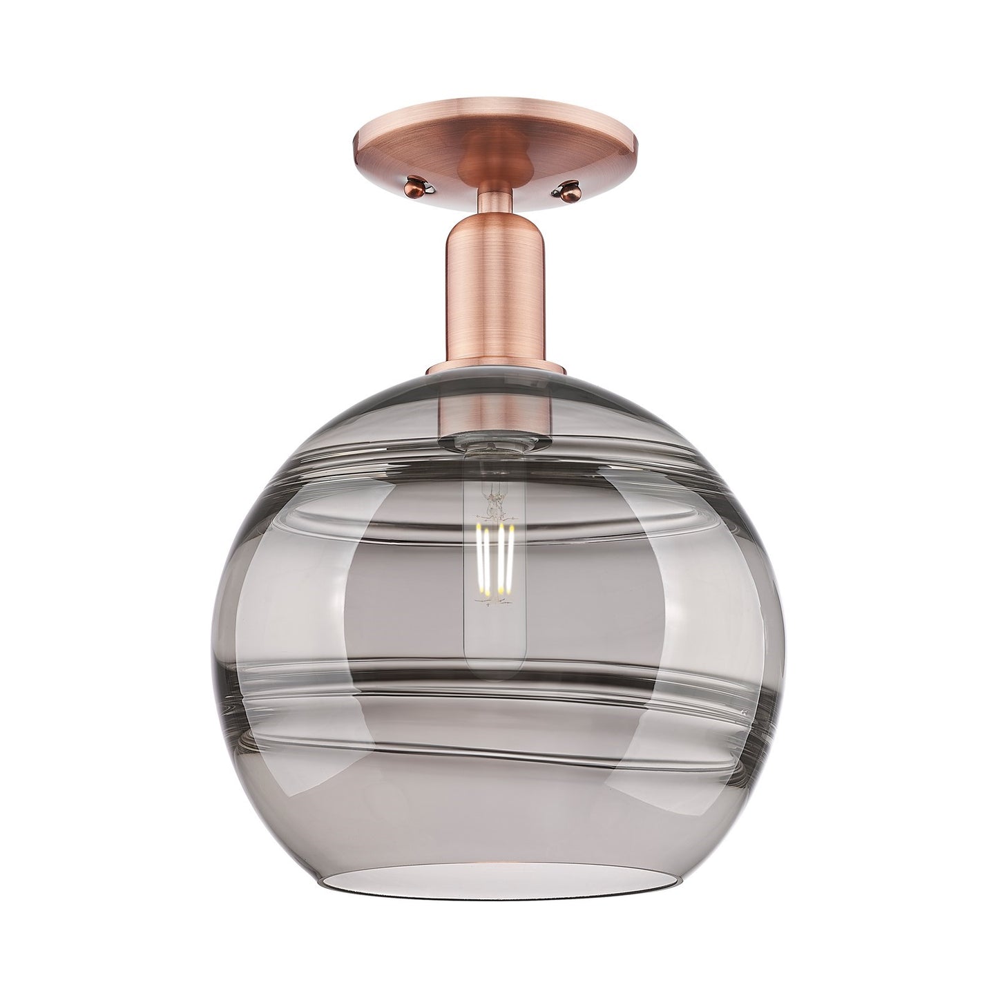 Innovations Rochester 10in 1-Light Semi-Flush Mount | Industrial Antique Copper and Light Smoke Glass | Entryway & Hallway | Model 716-1C-AC-G556-10SM