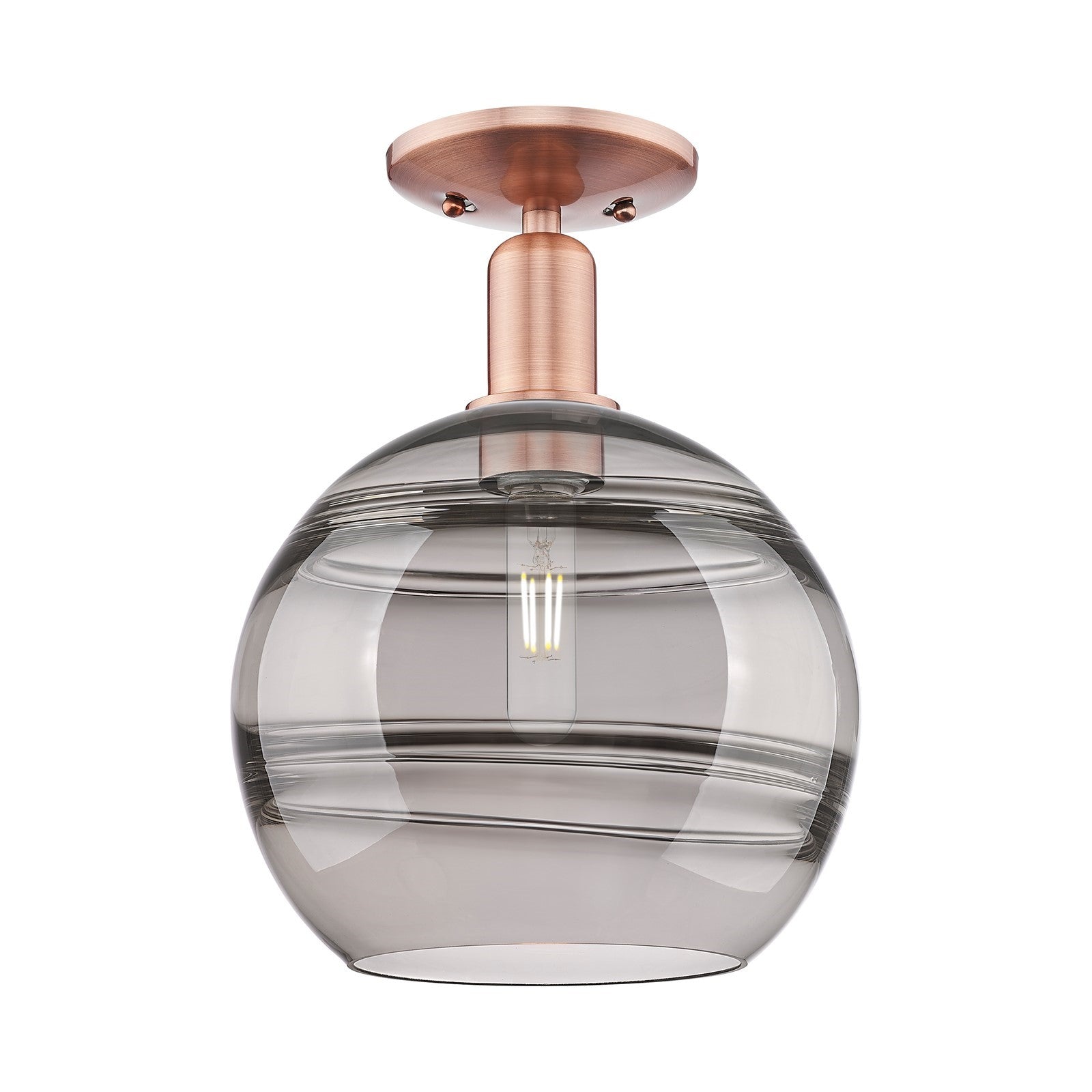Innovations Rochester 10in 1-Light Semi-Flush Mount | Industrial Antique Copper and Light Smoke Glass | Entryway & Hallway | Model 716-1C-AC-G556-10SM