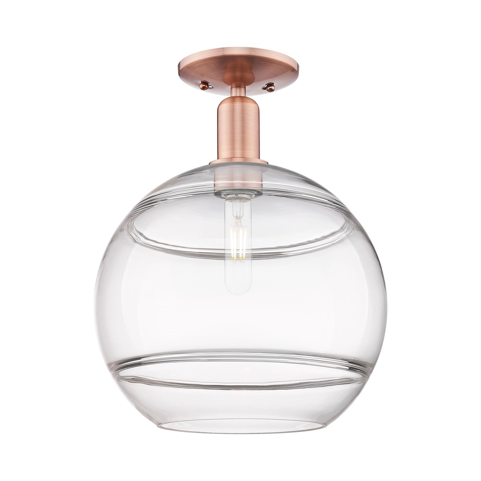 Innovations Rochester 12in 1-Light Semi-Flush Mount | Industrial Antique Copper Steel and Clear Glass | Entryway & Hallway | Model 716-1C-AC-G556-12CL