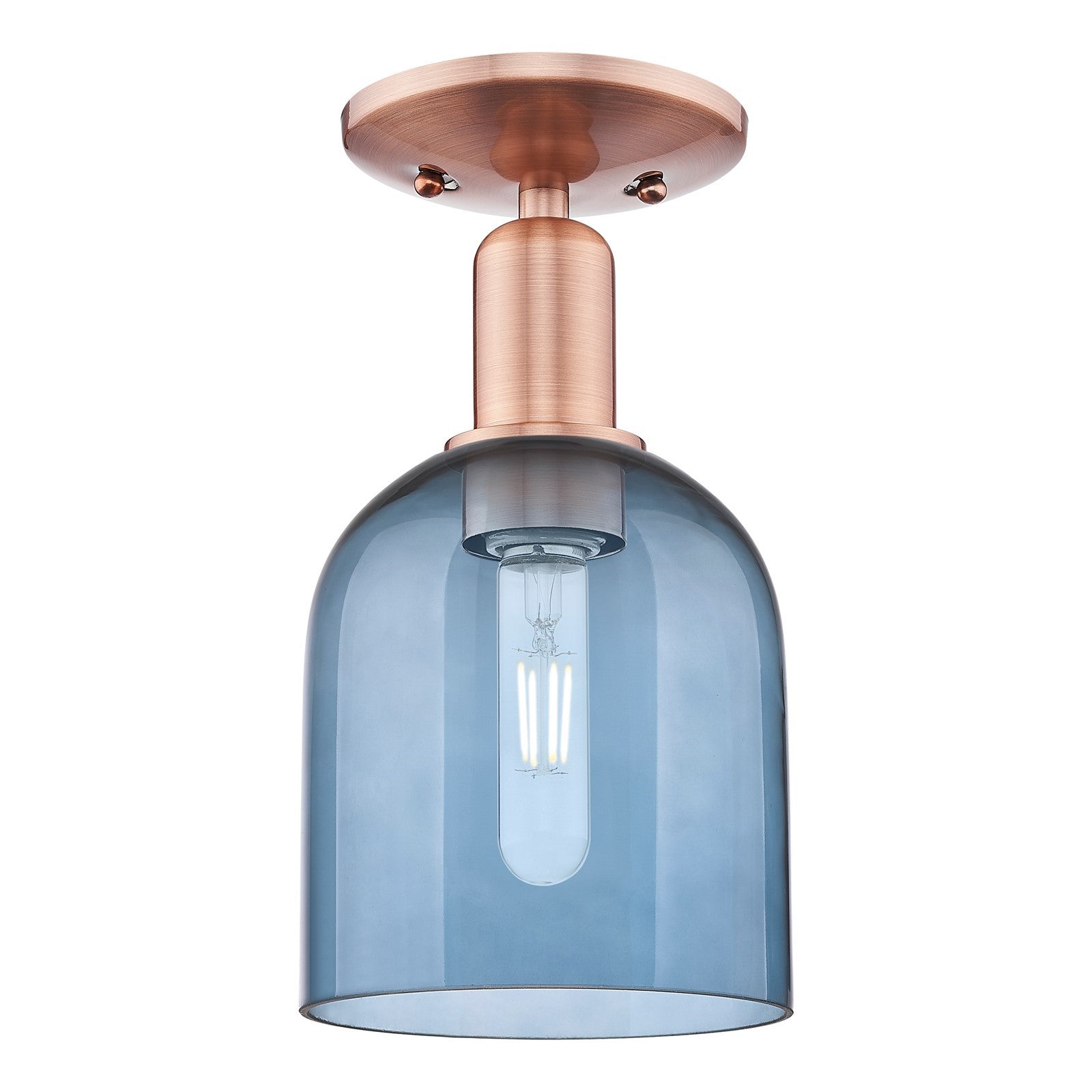 Innovations Bella 6in 1-Light Semi-Flush Mount | Industrial Antique Copper Steel and Blue Glass | Entryway & Hallway | 5.5 x | Model 716-1C-AC-G558-6BL