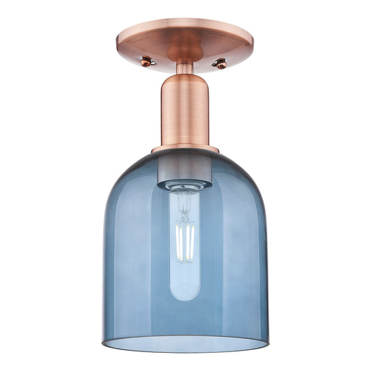 Innovations Bella 6in 1-Light Semi-Flush Mount | Industrial Antique Copper Steel and Blue Glass | Entryway & Hallway | 5.5 x | Model 716-1C-AC-G558-6BL