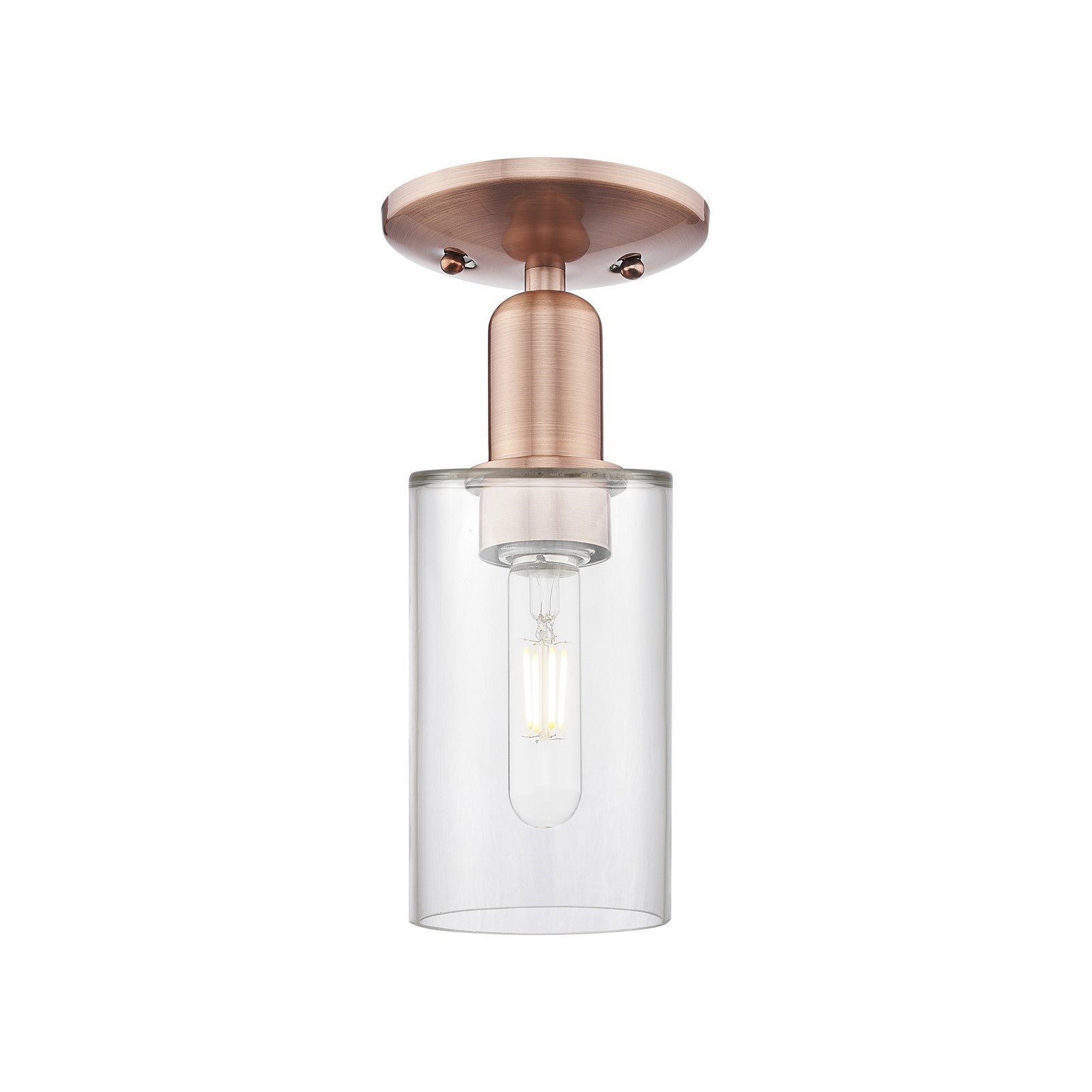 Innovations Clymer 4in 1-Light Semi-Flush Mount | Industrial Antique Copper Steel and Cast Brass Clear Glass | Entryway & Hallway | Model 716-1C-AC-G802