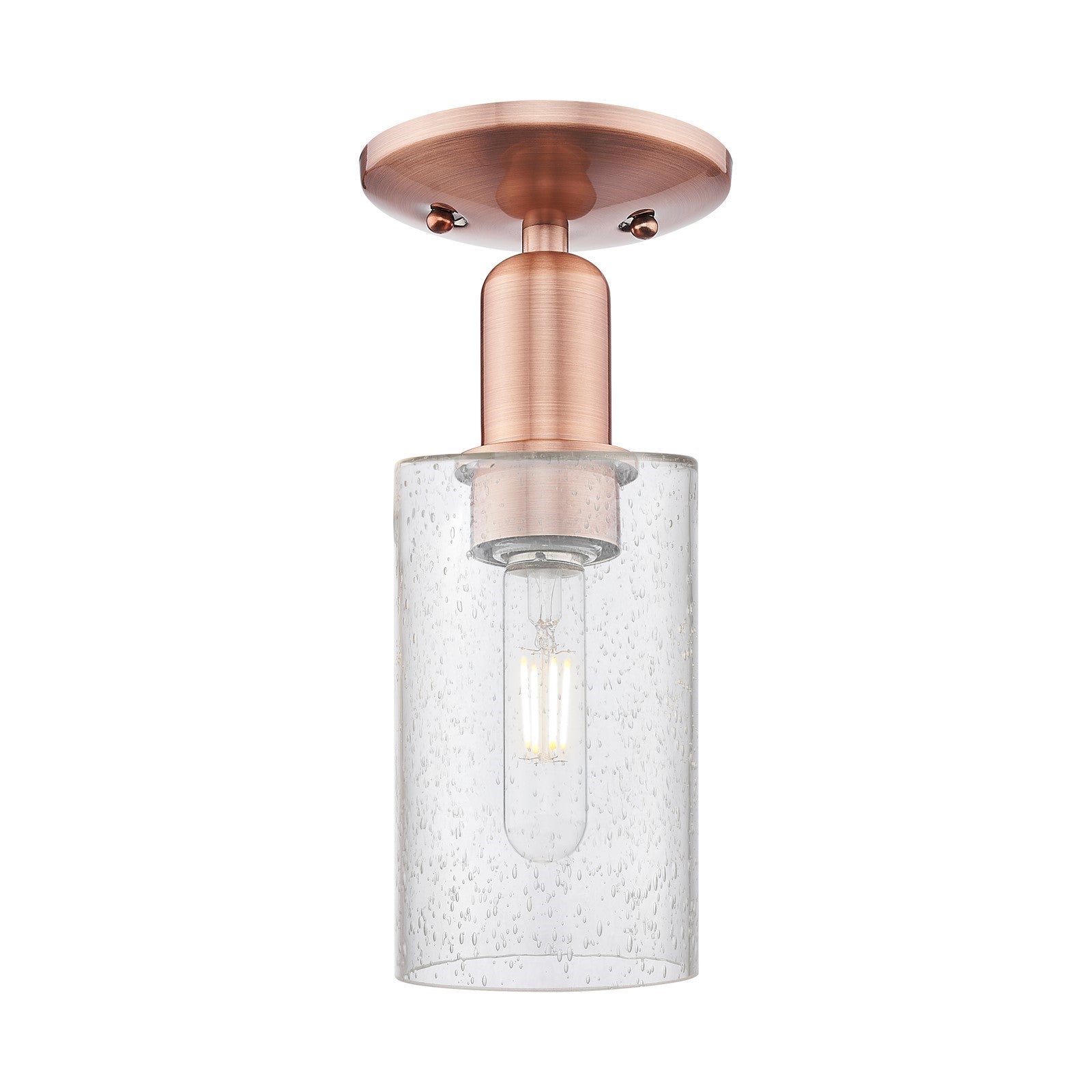 Innovations Clymer 4in 1-Light Semi-Flush Mount | Industrial Antique Copper Steel and Seedy Glass | Damp-Rated Entryway & Hallway | Model 716-1C-AC-G804