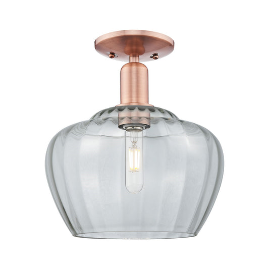 Innovations Fenton 11in 1-Light Semi-Flush Mount | Industrial Antique Copper and Clear Ribbed Glass | Entryway & Hallway | 11 x 11 | Model 716-1C-AC-G92-L