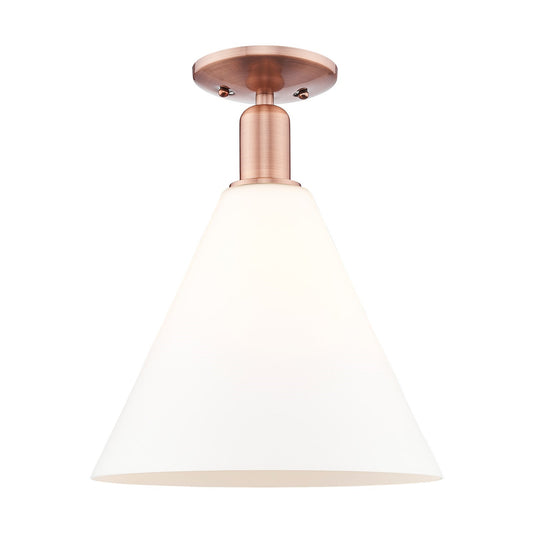 Innovations Berkshire Glass 12in 1-Light Semi-Flush Mount | Industrial Antique Copper Steel and Matte White Glass | Damp-Rated | Model 716-1C-AC-GBC-121