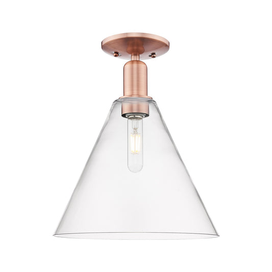 Innovations Berkshire Glass 12in 1-Light Semi-Flush Mount | Industrial Antique Copper Steel and Clear Glass | Entryway & Hallway | Model 716-1C-AC-GBC-122