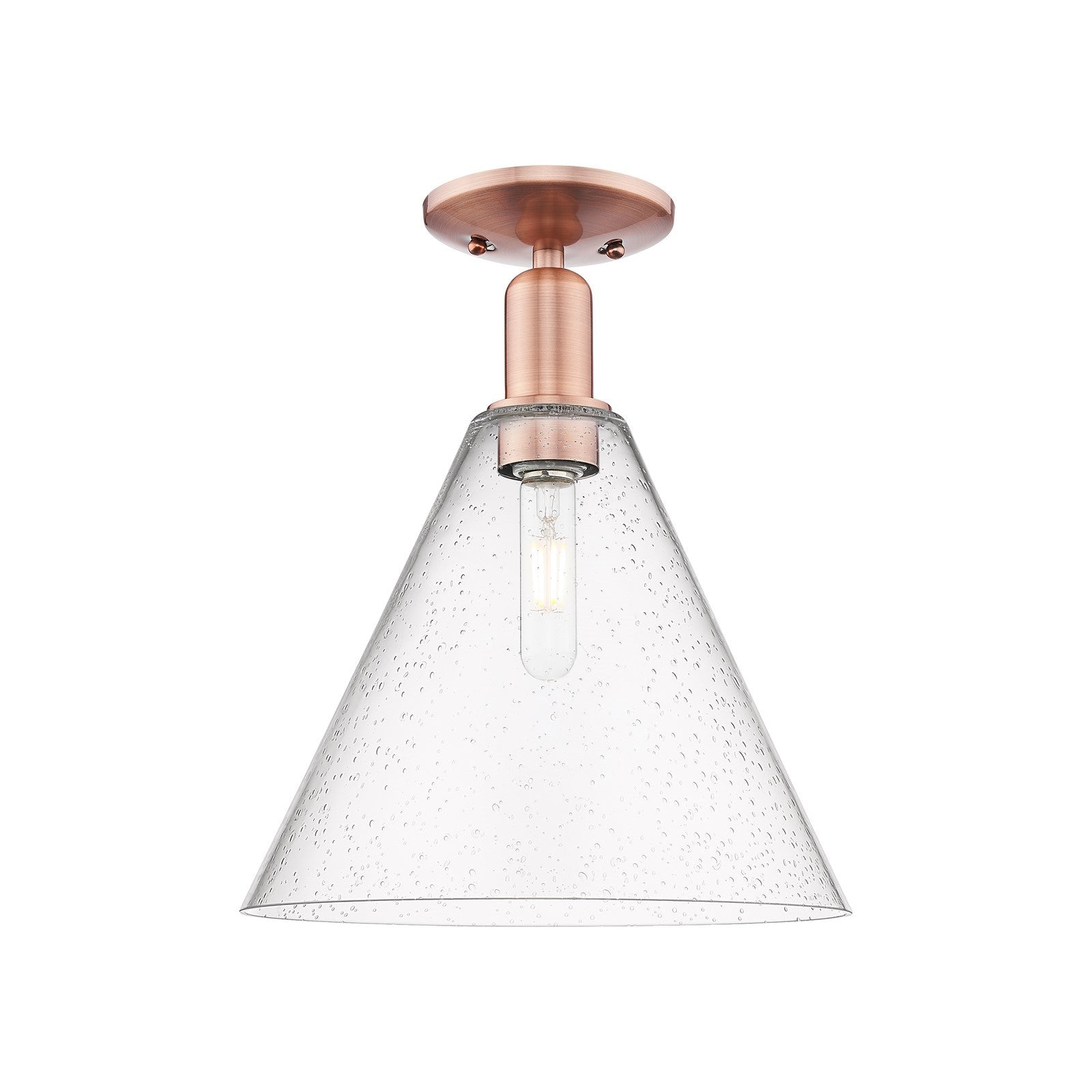 Innovations Berkshire Glass 12in 1-Light Semi-Flush Mount | Industrial Antique Copper Steel and Seedy Glass Cone Shade | Model 716-1C-AC-GBC-124