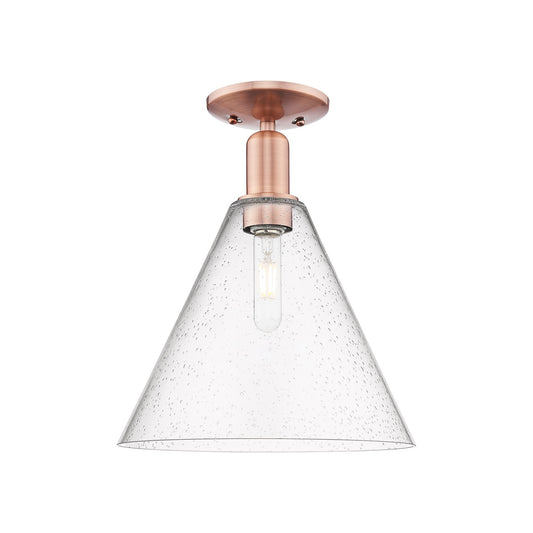 Innovations Berkshire Glass 12in 1-Light Semi-Flush Mount | Industrial Antique Copper Steel and Seedy Glass Cone Shade | Model 716-1C-AC-GBC-124