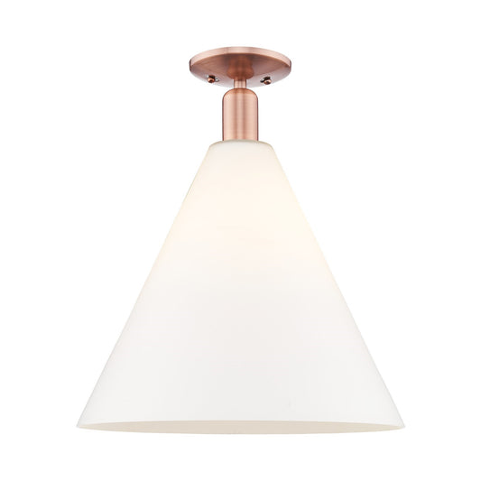 Innovations Berkshire Glass 16in 1-Light Semi-Flush Mount | Industrial Antique Copper Steel and Matte White Glass | Entryway & | Model 716-1C-AC-GBC-161