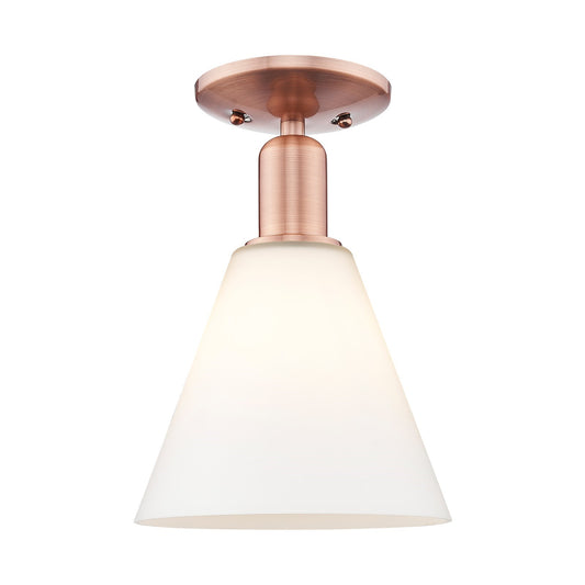 Innovations Berkshire Glass 8in 1-Light Semi-Flush Mount | Industrial Antique Copper and Matte White Glass | Hallway & Entryway | Model 716-1C-AC-GBC-81