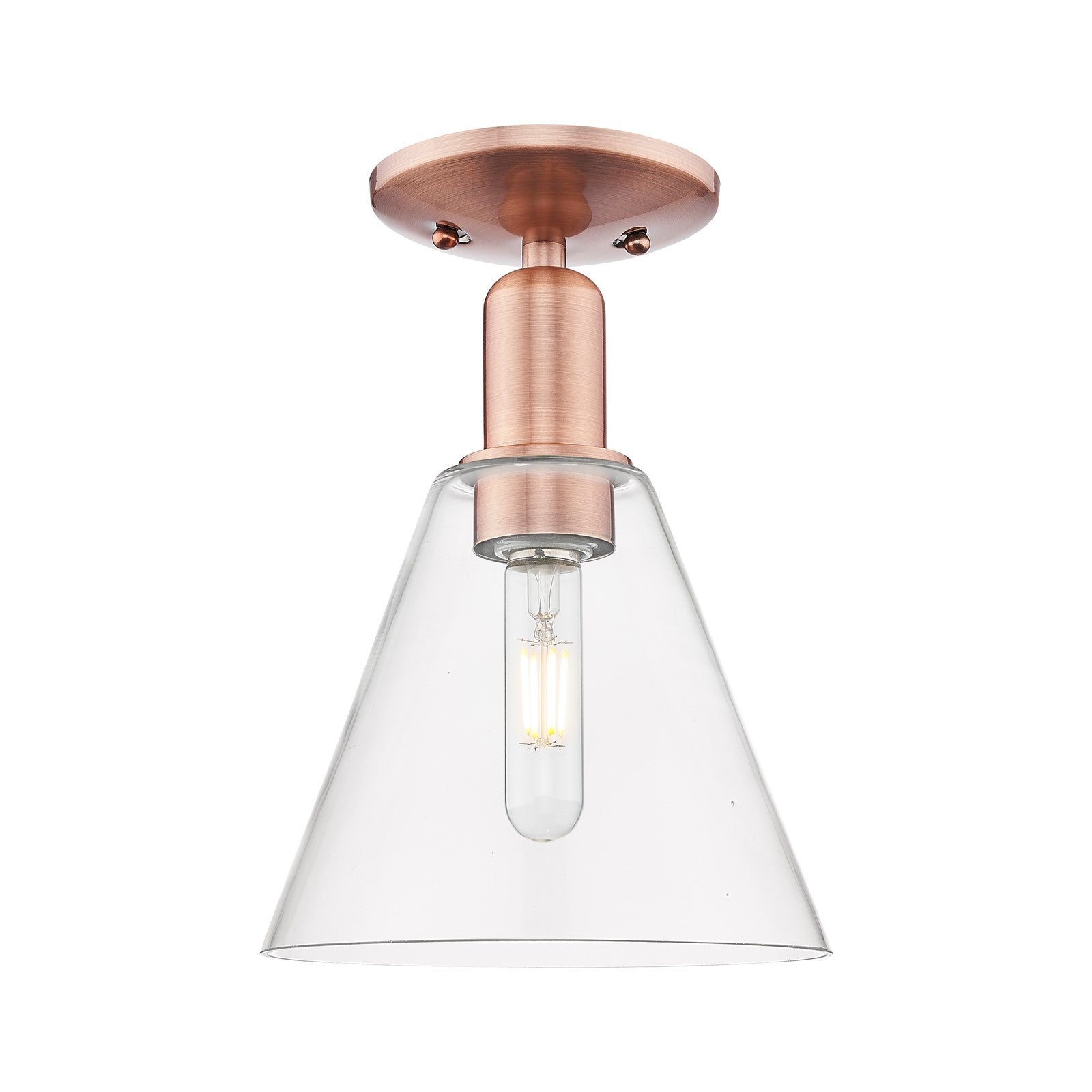 Innovations Berkshire Glass 8in 1-Light Semi-Flush Mount | Industrial Antique Copper Steel and Clear Glass | Entryway & Hallway | Model 716-1C-AC-GBC-82