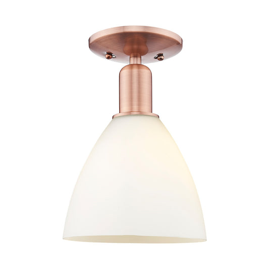 Innovations Bristol 8in 1-Light Semi-Flush Mount | Industrial Antique Copper Steel and Matte White Glass | Damp-Rated Entryway & | Model 716-1C-AC-GBD-751