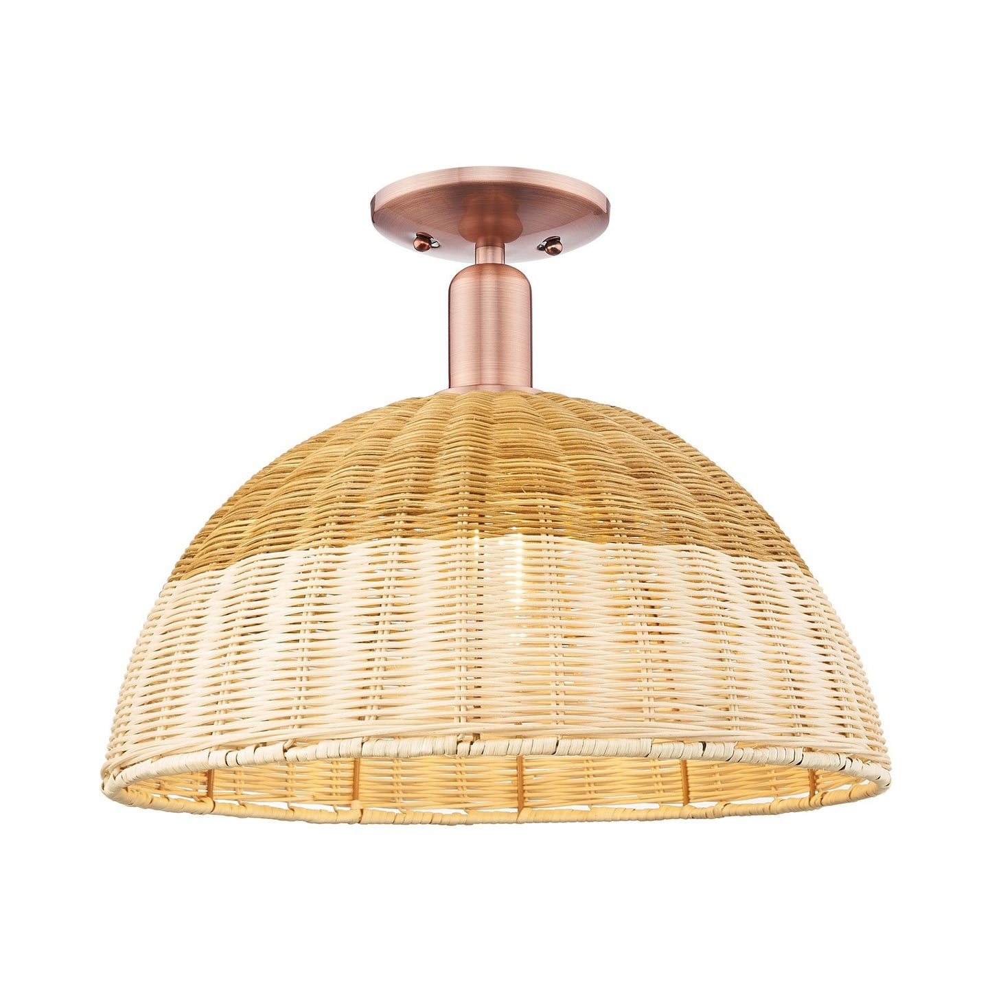 Innovations Natural Ballston Dome 16in 1-Light Semi-Flush Mount | Farmhouse Antique Copper Steel and Natural Fiber | Model 716-1C-AC-NBD2-16-NAT