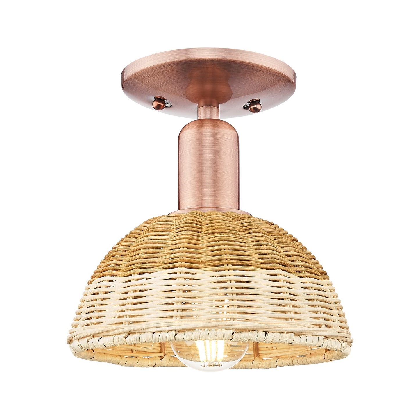 Innovations Natural Ballston Dome 7.5in 1-Light Semi-Flush Mount | Farmhouse Antique Copper Steel and Natural Fiber Dome | Model 716-1C-AC-NBD2-75-NAT