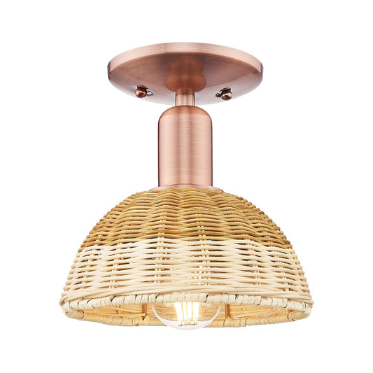 Innovations Natural Ballston Dome 7.5in 1-Light Semi-Flush Mount | Farmhouse Antique Copper Steel and Natural Fiber Dome | Model 716-1C-AC-NBD2-75-NAT
