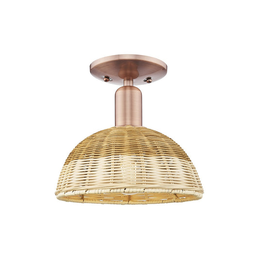 Innovations Natural Ballston Dome 9in 1-Light Semi-Flush Mount | Farmhouse Antique Copper Steel and Natural Fiber Shade | Model 716-1C-AC-NBD2-9-NAT