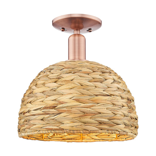 Innovations Woven Rattan 12in 1-Light Semi-Flush Mount | Industrial Antique Copper and Natural Fiber Shade | Entryway & | Model 716-1C-AC-RBD-12-NAT