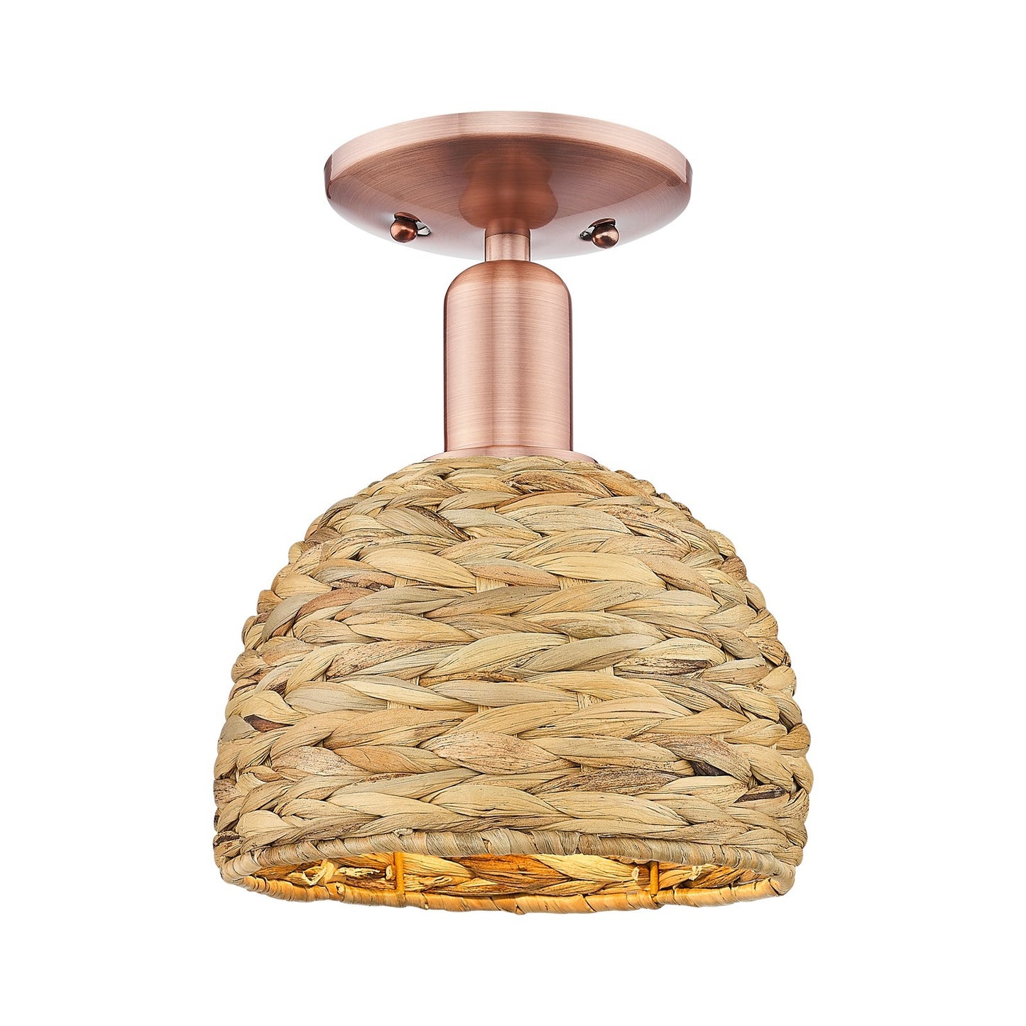 Innovations Arcadia 8in 1-Light Semi-Flush Mount | Rustic Antique Copper Steel and Natural Woven Rattan | Entryway & Hallway | Model 716-1C-AC-RBD-8-NAT