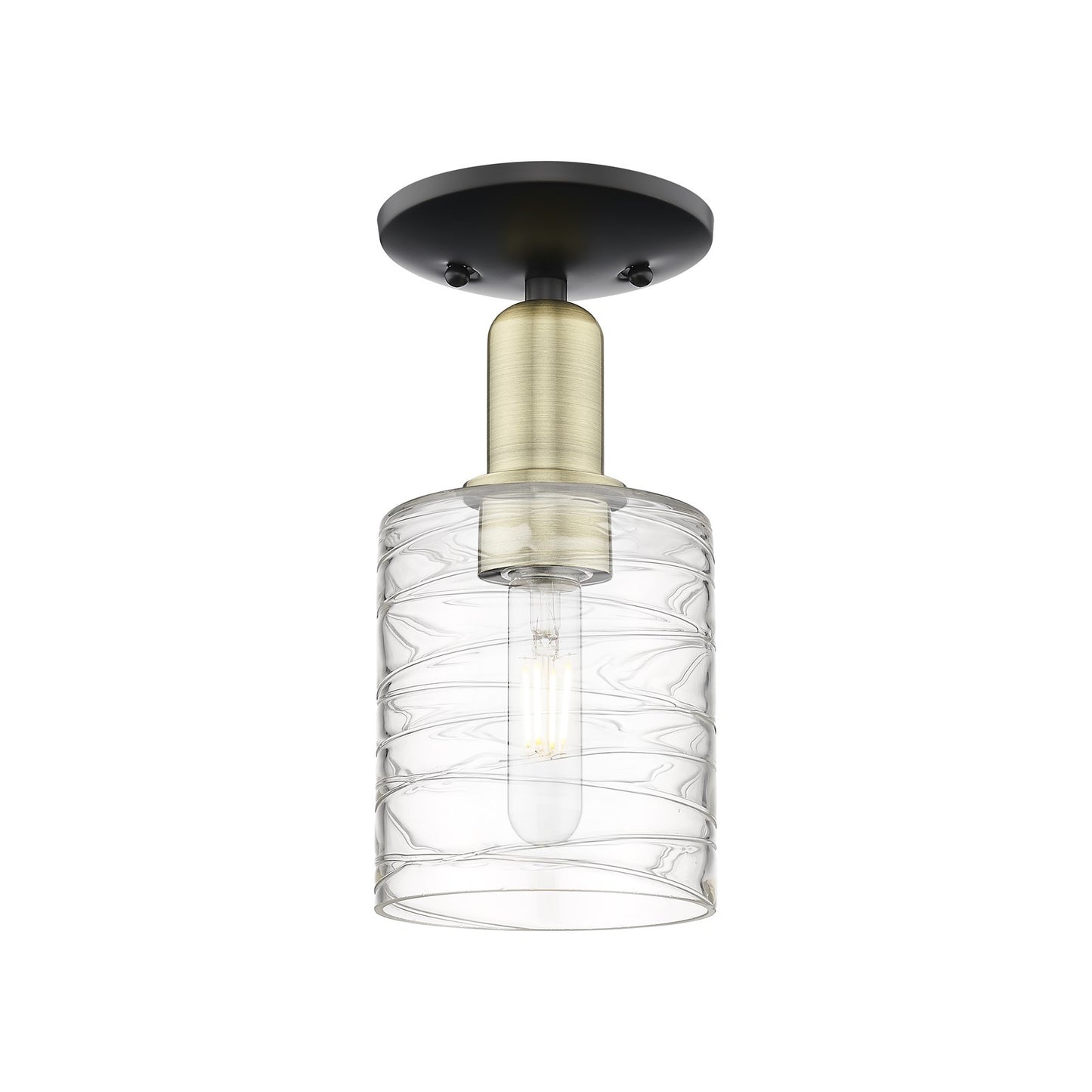 Innovations Cobbleskill 5in 1-Light Semi-Flush | Industrial Black Antique Brass Steel and Deco Swirl Glass | Entryway & Hallway | Model 716-1C-BAB-G1113