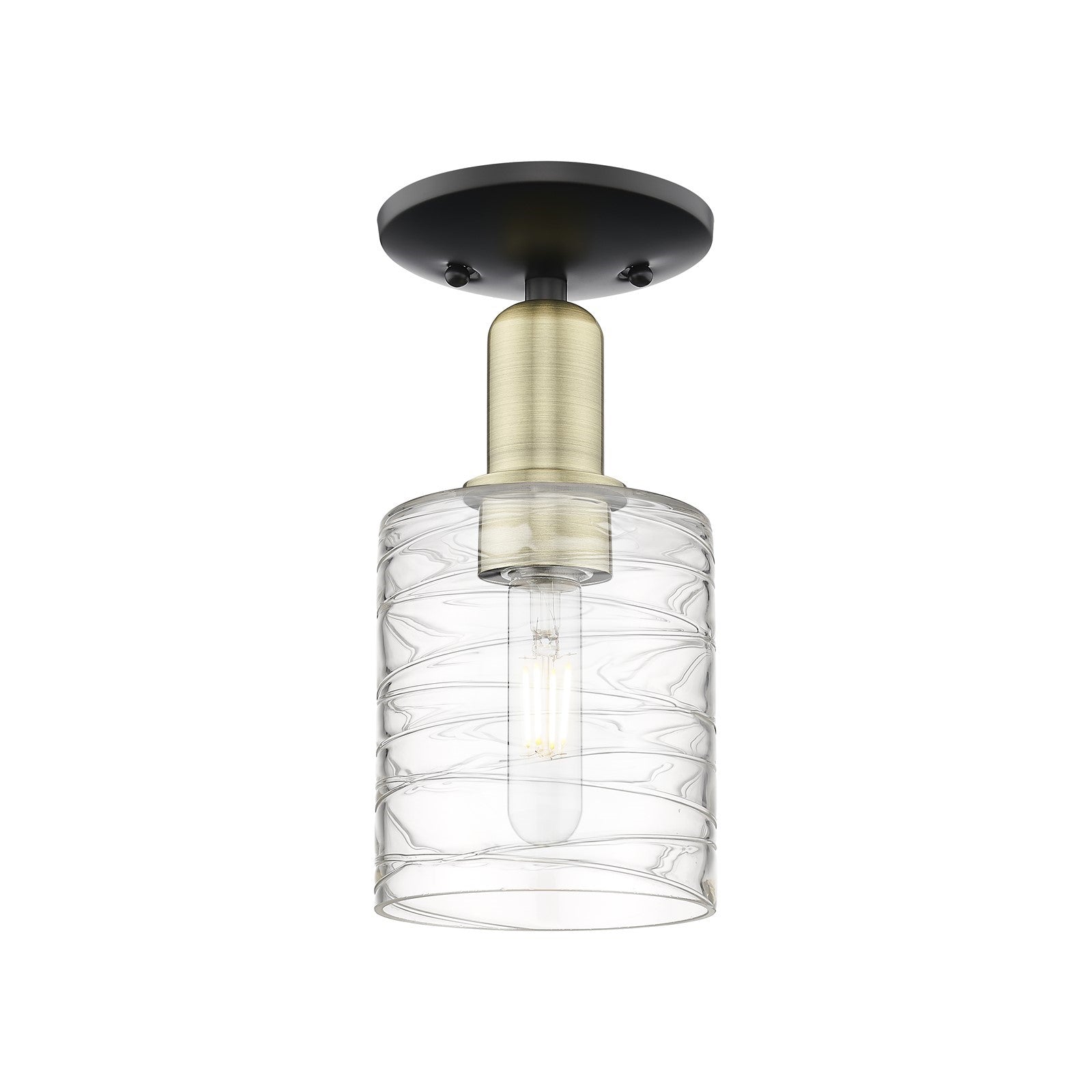 Innovations Cobbleskill 5in 1-Light Semi-Flush | Industrial Black Antique Brass Steel and Deco Swirl Glass | Entryway & Hallway | Model 716-1C-BAB-G1113