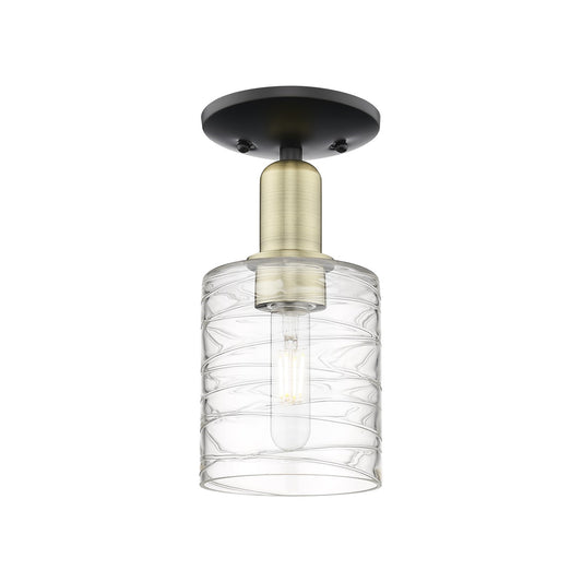Innovations Cobbleskill 5in 1-Light Semi-Flush | Industrial Black Antique Brass Steel and Deco Swirl Glass | Entryway & Hallway | Model 716-1C-BAB-G1113