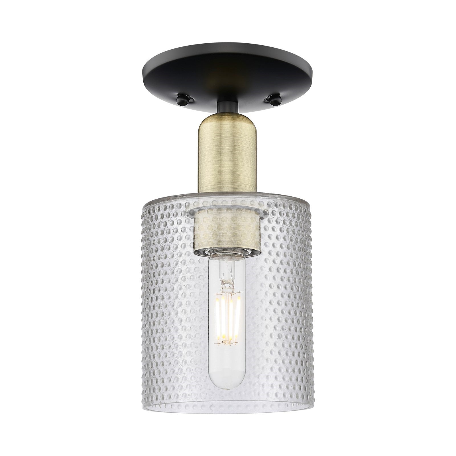 Innovations Cobbleskill 5in 1-Light Semi-Flush Mount | Industrial Black Antique Brass Steel and Clear Glass | Damp-Rated Hallway & | Model 716-1C-BAB-G112