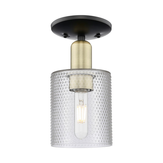 Innovations Cobbleskill 5in 1-Light Semi-Flush Mount | Industrial Black Antique Brass Steel and Clear Glass | Damp-Rated Hallway & | Model 716-1C-BAB-G112