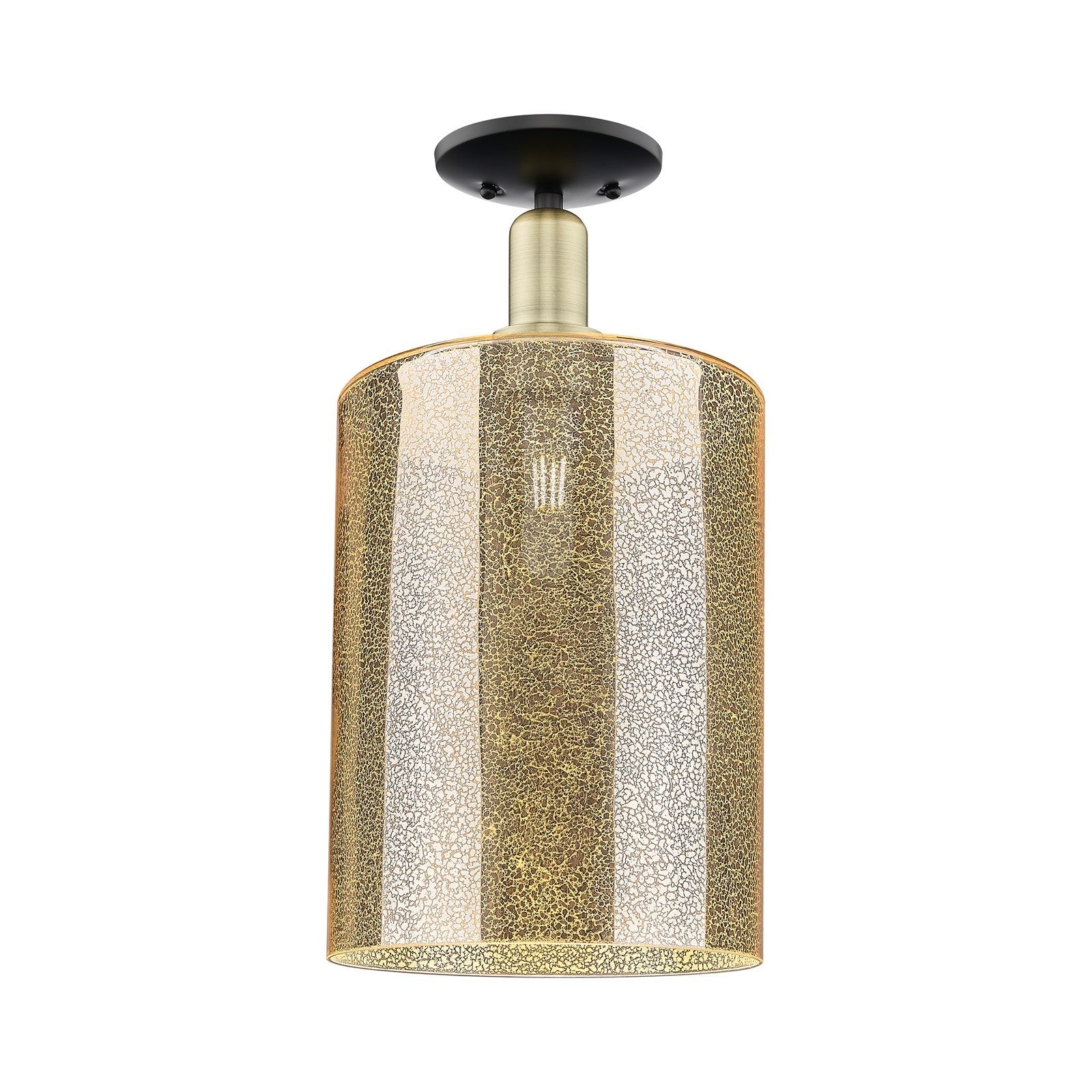 Innovations Cobbleskill 9in 1-Light Semi-Flush Mount | Industrial Black Antique Brass Steel and Mercury Glass | Entryway & | Model 716-1C-BAB-G116-L