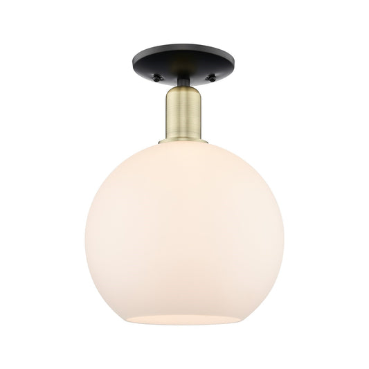 Innovations Athens 10in 1-Light Semi-Flush Mount | Industrial Black Antique Brass Steel and Matte White Glass | Entryway & | Model 716-1C-BAB-G121-10