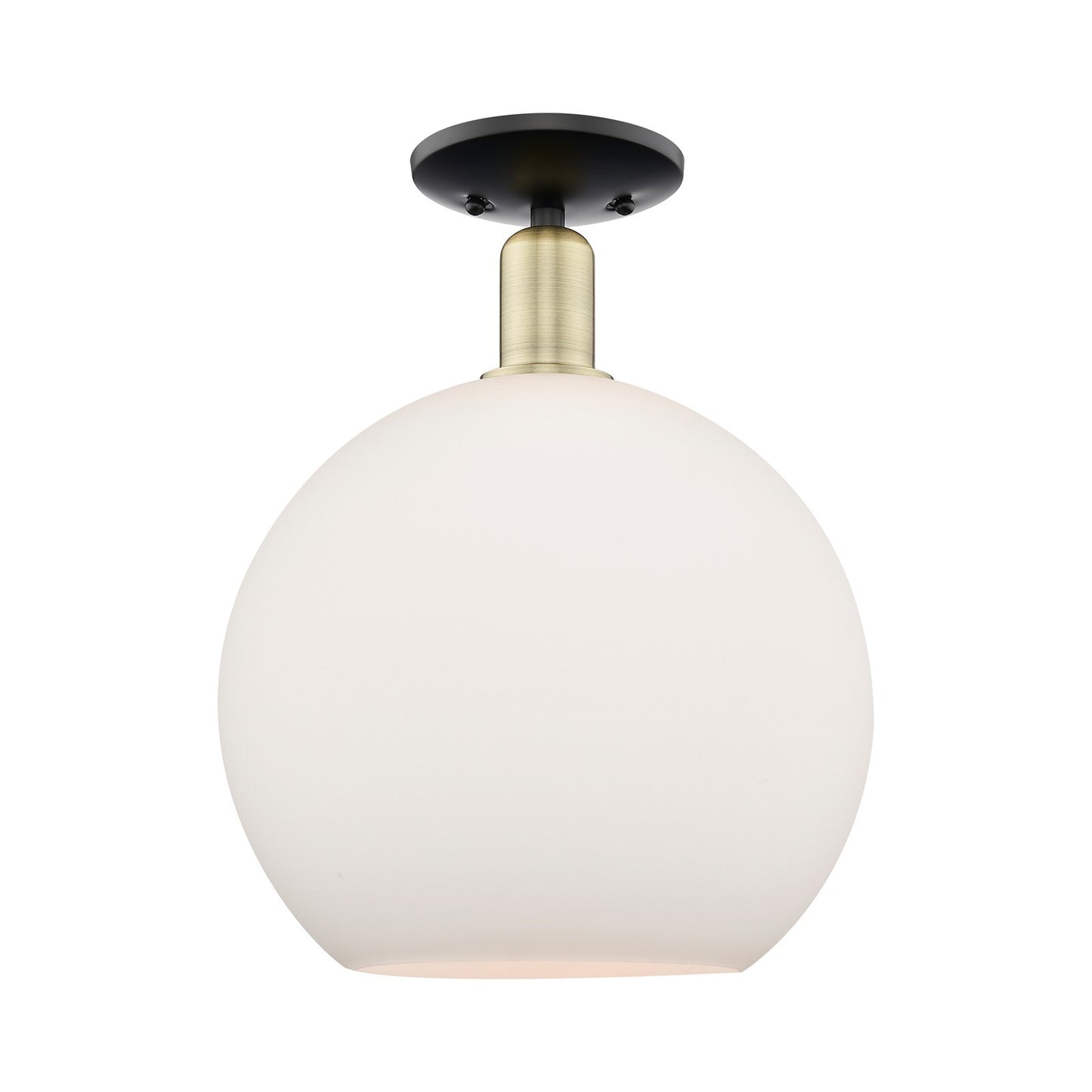 Innovations Athens 12in 1-Light Semi-Flush Mount | Industrial Black Antique Brass and Matte White Glass | Entryway & Hallway | Model 716-1C-BAB-G121-12