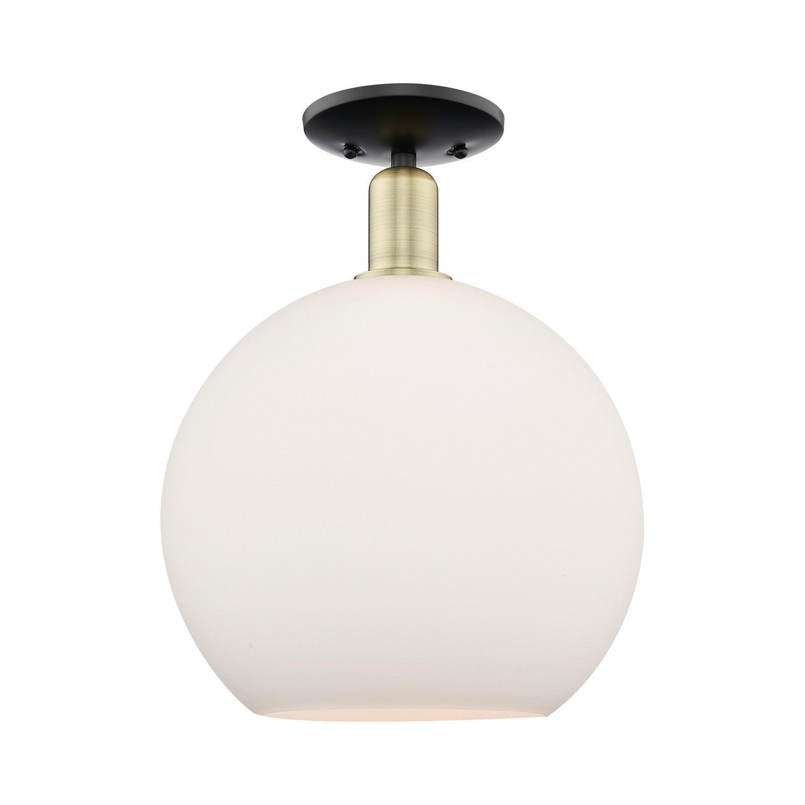 Innovations Athens 12in 1-Light Semi-Flush Mount | Industrial Black Antique Brass and Matte White Glass | Entryway & Hallway | Model 716-1C-BAB-G121-12