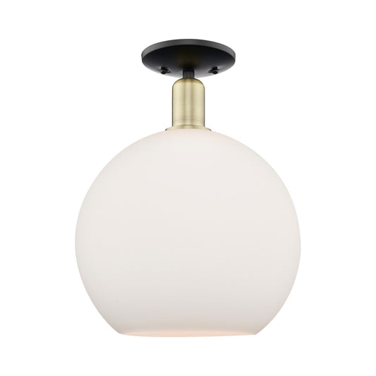 Innovations Athens 12in 1-Light Semi-Flush Mount | Industrial Black Antique Brass and Matte White Glass | Entryway & Hallway | Model 716-1C-BAB-G121-12