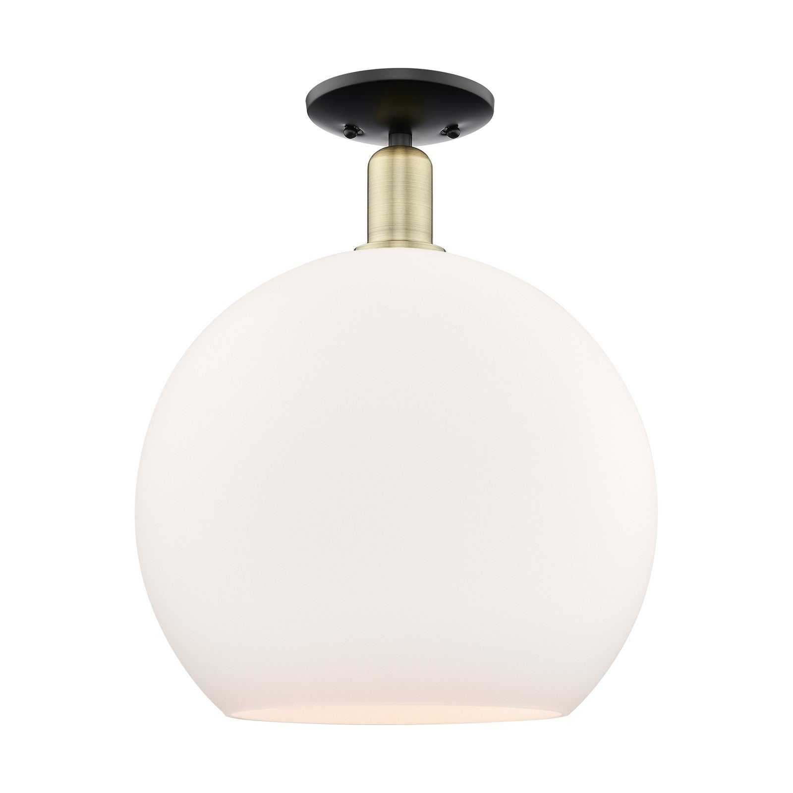 Innovations Athens 14in 1-Light Semi-Flush Mount | Industrial Black Antique Brass and Matte White Glass | Entryway & Hallway | Model 716-1C-BAB-G121-14