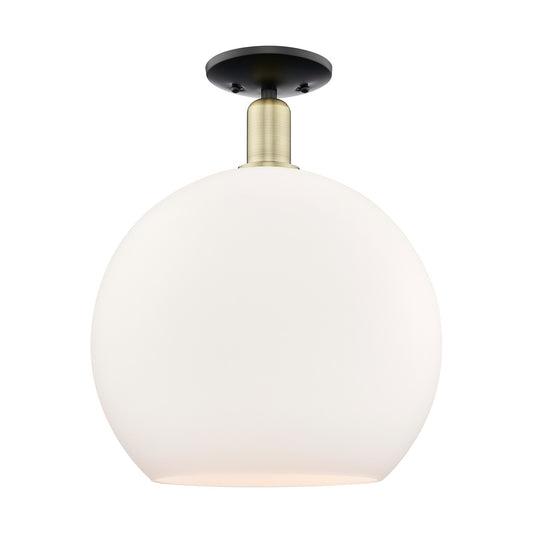 Innovations Athens 14in 1-Light Semi-Flush Mount | Industrial Black Antique Brass and Matte White Glass | Entryway & Hallway | Model 716-1C-BAB-G121-14