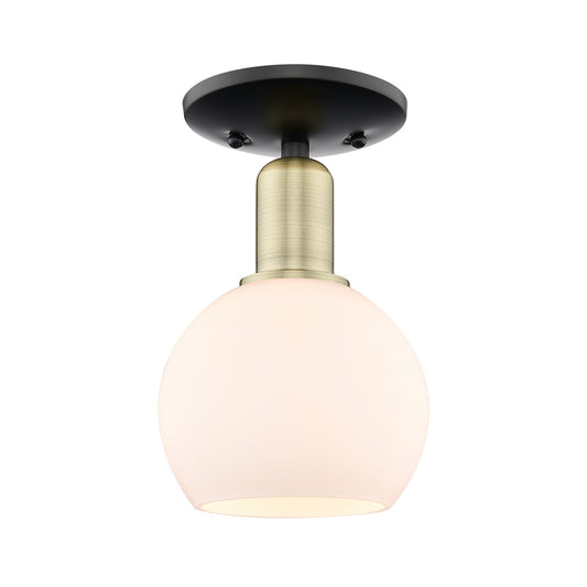 Innovations Athens 6in 1-Light Semi-Flush Mount | Industrial Black Antique Brass and Matte White Glass | Hallway & Bathroom Damp | Model 716-1C-BAB-G121-6
