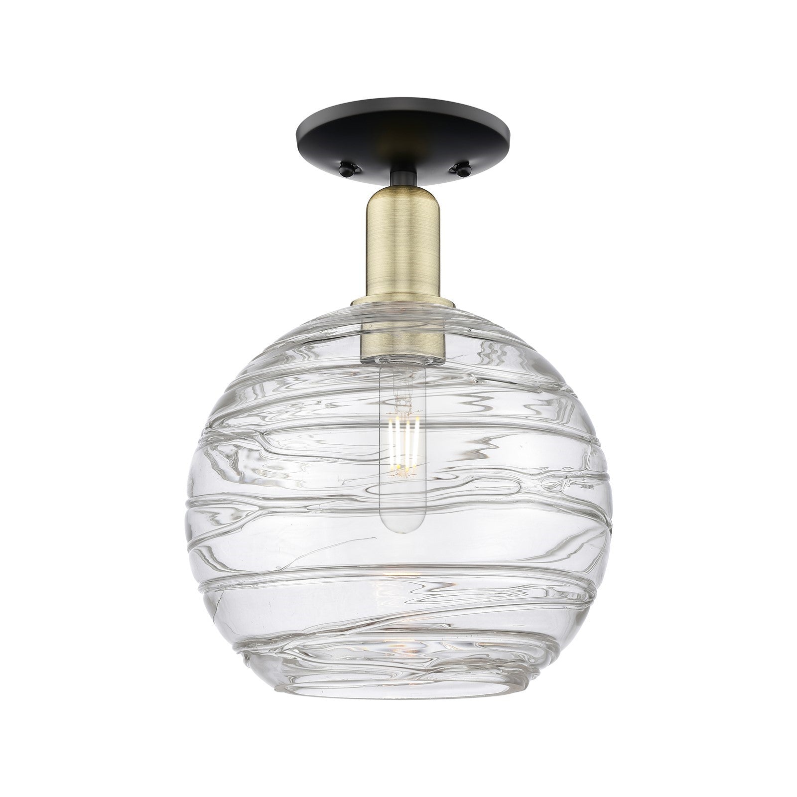 Innovations Athens Deco Swirl 10in 1-Light Semi-Flush Mount | Industrial Black Antique Brass and Clear Deco Swirl Glass | Model 716-1C-BAB-G1213-10CL
