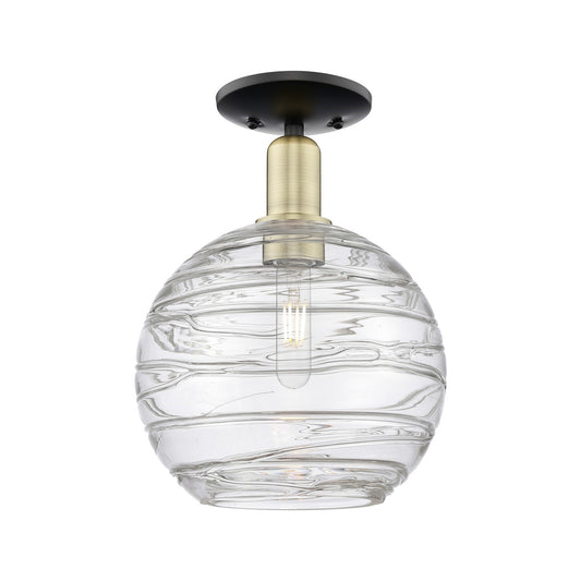 Innovations Athens Deco Swirl 10in 1-Light Semi-Flush Mount | Industrial Black Antique Brass and Clear Deco Swirl Glass | Model 716-1C-BAB-G1213-10CL