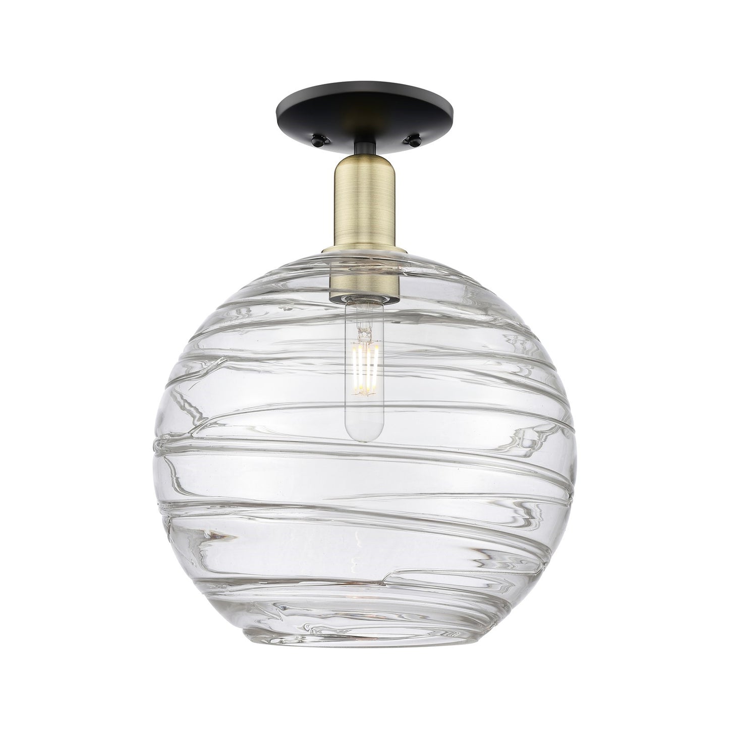 Innovations Athens Deco Swirl 12in 1-Light Semi-Flush Mount | Industrial Black Antique Brass Steel and Clear Glass | Model 716-1C-BAB-G1213-12CL