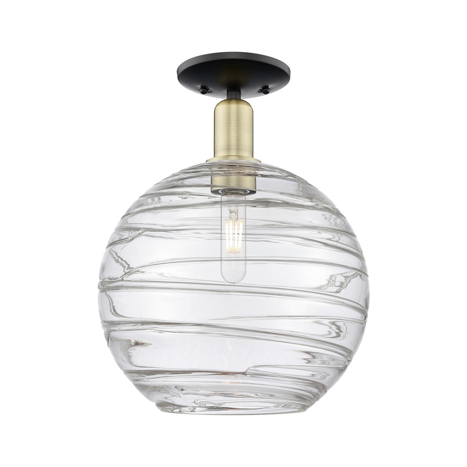 Innovations Athens Deco Swirl 12in 1-Light Semi-Flush Mount | Industrial Black Antique Brass Steel and Clear Glass | Model 716-1C-BAB-G1213-12CL